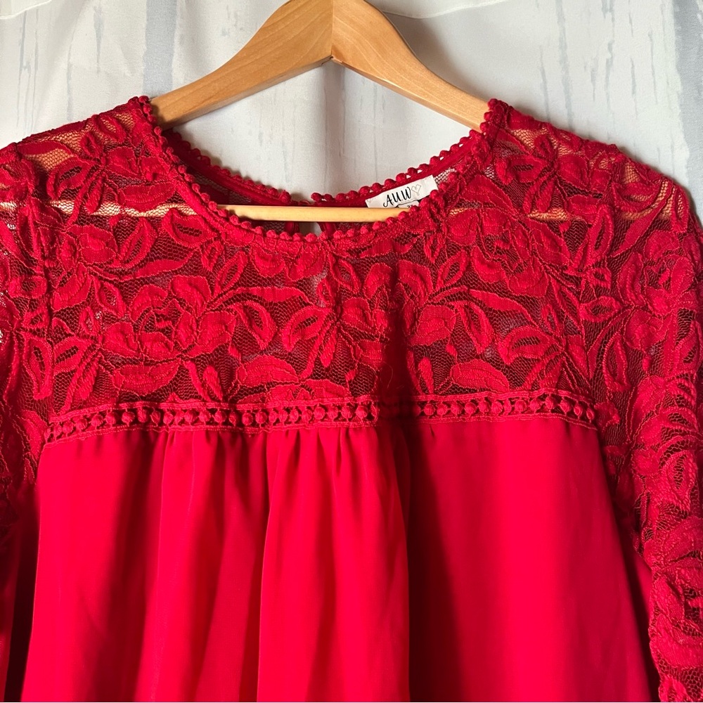 AUW Women’s Red Lace Midi Dress - Picture 3 of 13